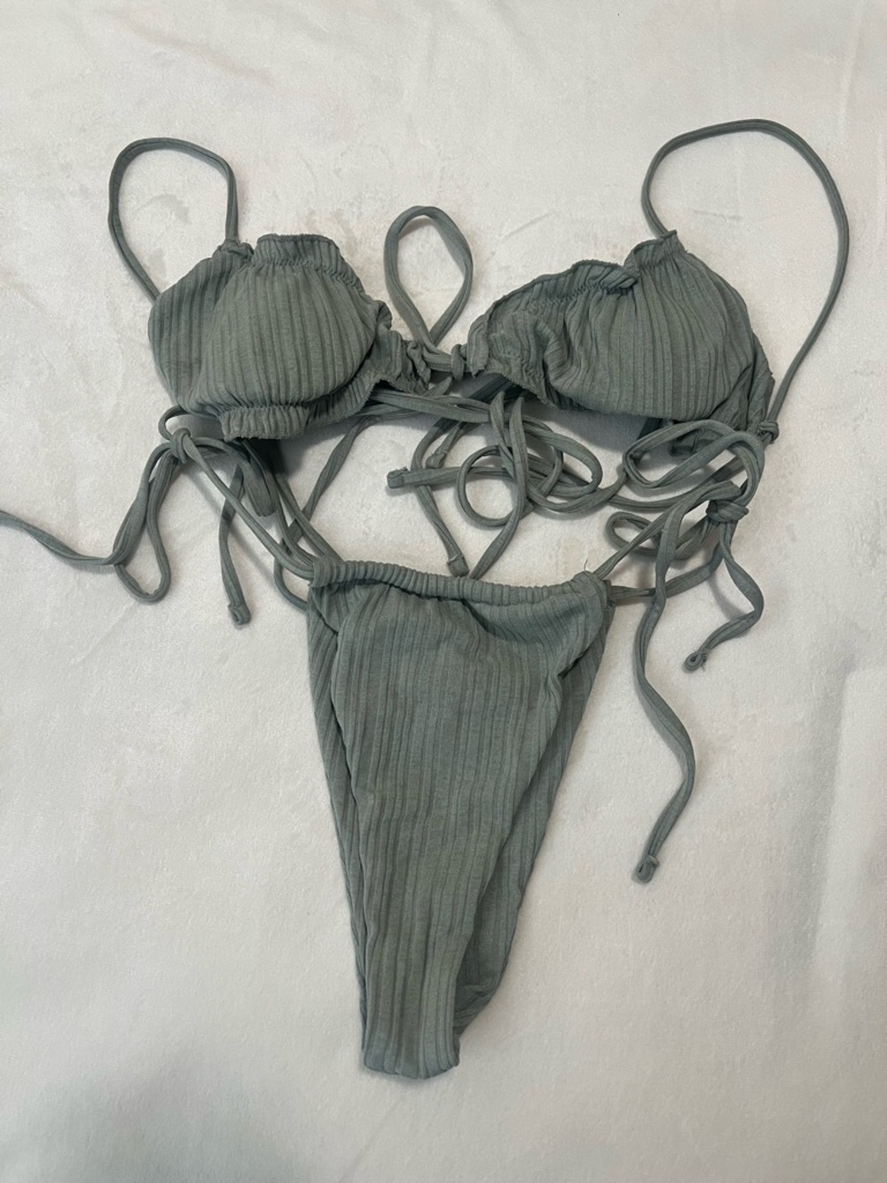 Sage Green Ribbed String Bikini Set